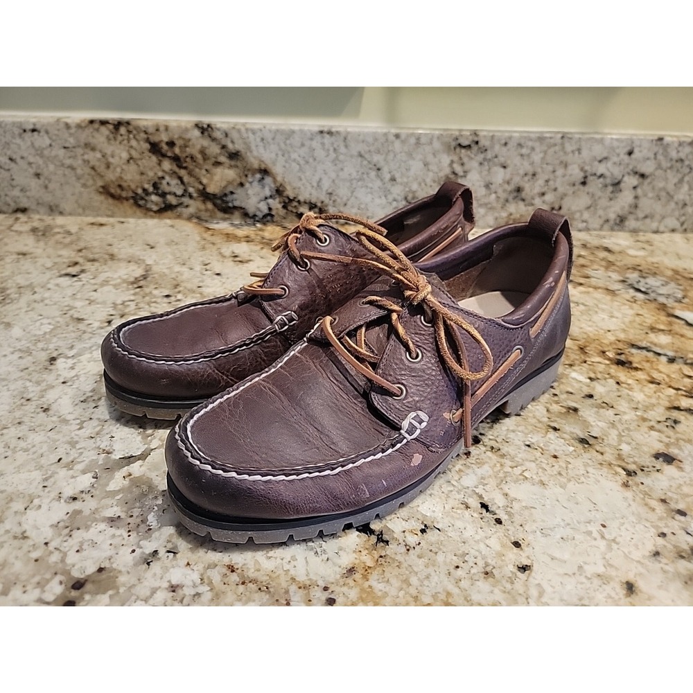 Polo Ralph Lauren Reegan Boat Shoe Men 10D Brown Leather Distressed Casual EUC